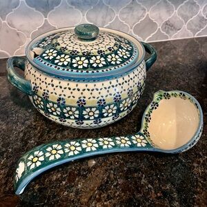 Handmade Polish Pottery soup tureen.